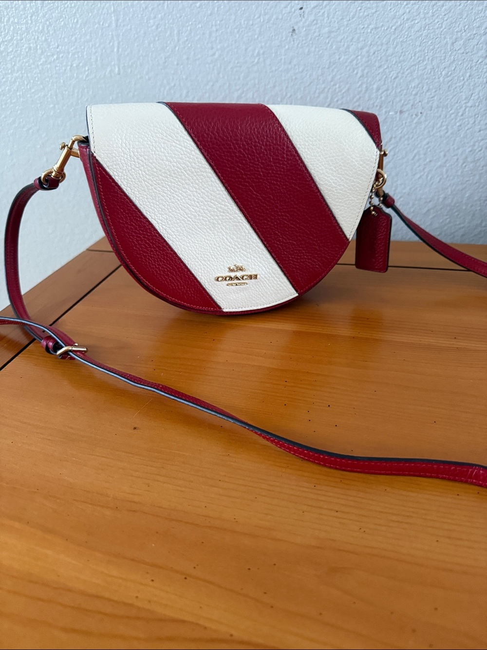 Coach Red and White Diagonal Stripe Crossbody Bag